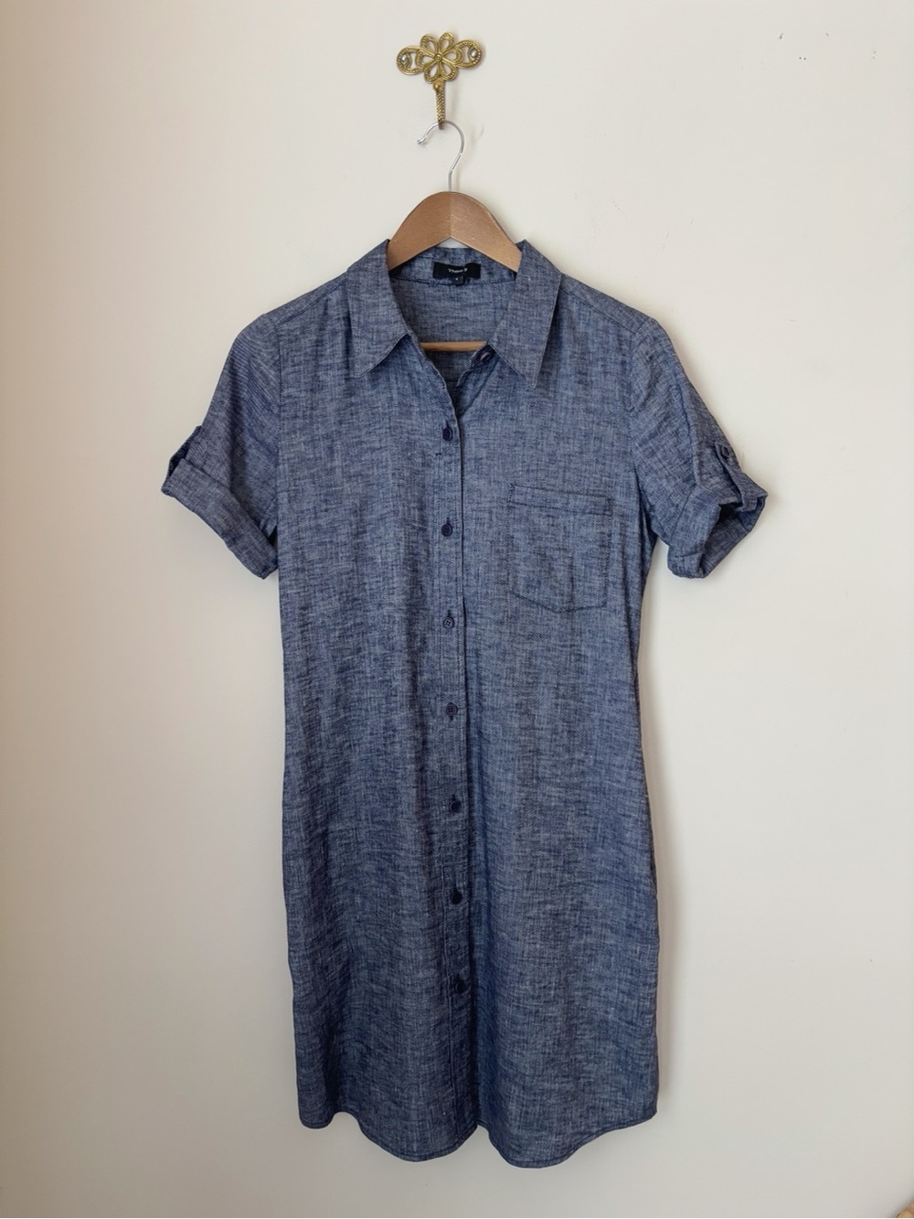 Theory Blue Linen Blend Shirt Dress Sz 8 Mayvine Tierra